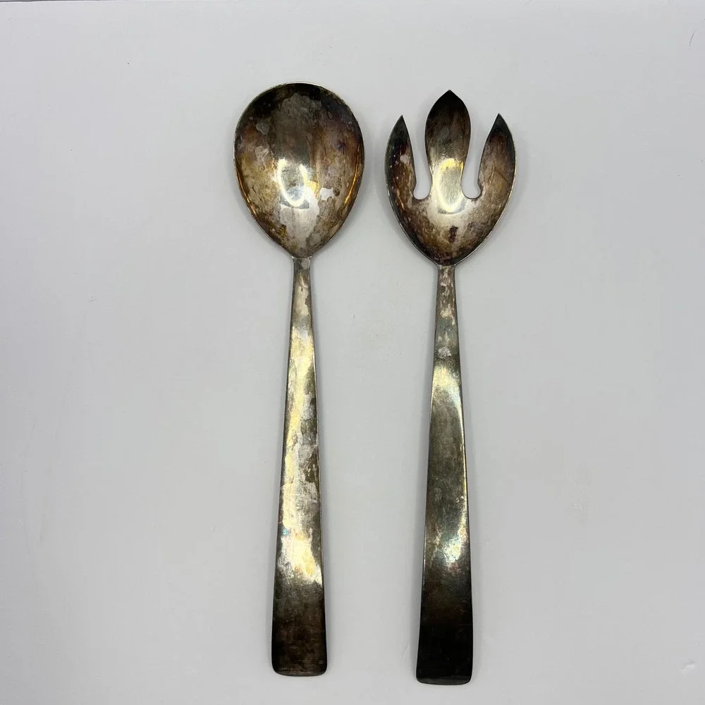 Bonwit Teller Salad Serving Set Silver Plated 1950s Made In Germany Midcentury